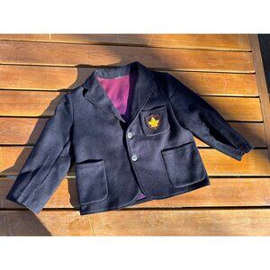 70s Child All Wool Navy Blue Prep School Blazer Jacket Purple Lining Chest 32in